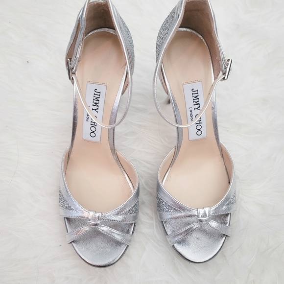 ☆ Sold ☆ Jimmy Choo Glitter Talia 100 // Silver Glitter - Picture 2 of 8